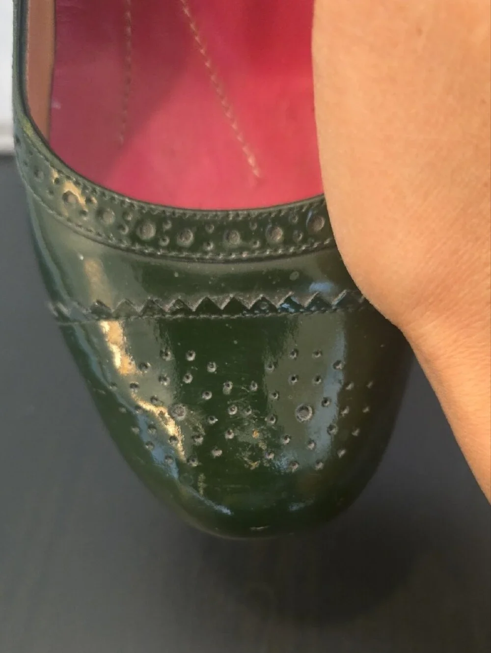 Vintage Y2K Kate Spade New York Green Patent Leather Brogue Pumps Heels, 6.5